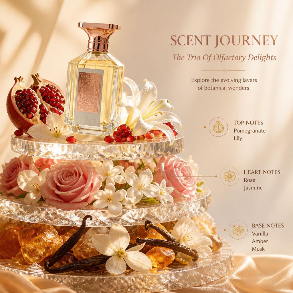 Women's Luxury Floral Eau de Parfum 100ml - Fine Mist Sprayer with Pomegranate, Lily, Rose, Jasmine, Vanilla, Amber, Musk Notes - Long-Lasting for Daily, Formal Occasions