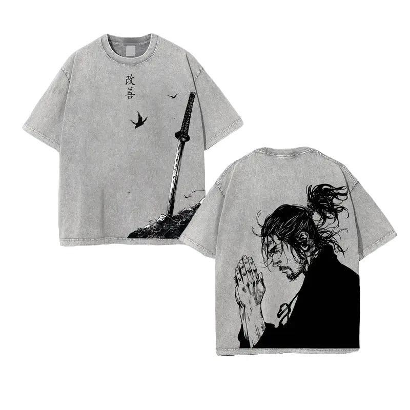 Vagabond Life Tee Miyamoto Musashi 90s Manga Men's Short Sleeve T-Shirt Unisex Oversize Anime Manga Washed Heavyweight Cotton T-shirt Gift For Anime Fan Classic