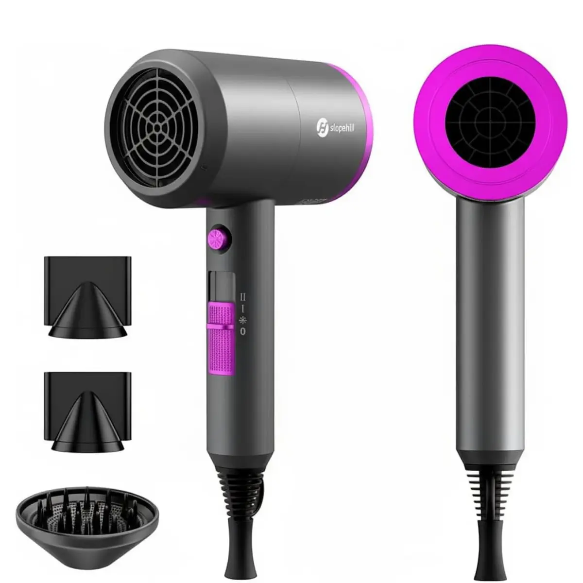 Professional Ionic Hair Dryer, 1800W Powerful Fast-Drying Low-Noise Blow Dryer with 2 Concentrator Nozzles, 1 Diffuser Attachment for Home, Salon Use
