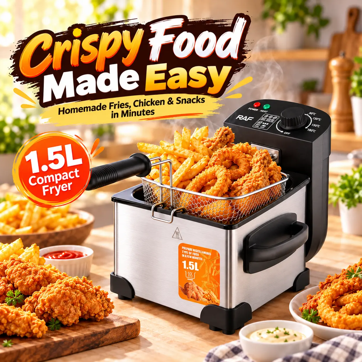 Deep Fryer, 1000W Deep Fryer with Basket for Home Use, Sectional Temperature Control, Removable Electric Deep Fryer, Perfect for Fried Chicken, Shrimp, French Fries, Chips, Onion Rings & More