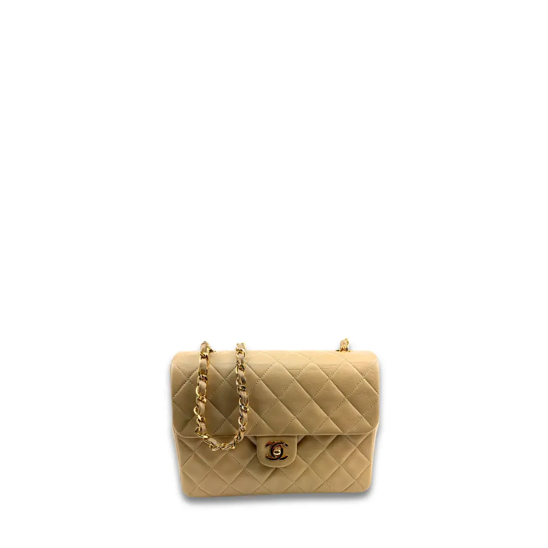 Pre-owned CHANEL Leather Crossbody Bags Classic Beige Small Square Single Flap