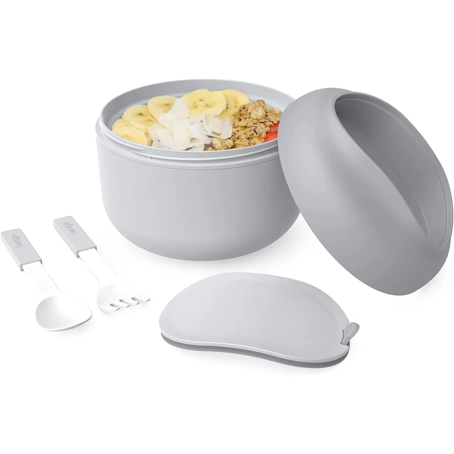 Bowl - Insulated Leak-Resistant Bowl with Snack Compartment, Collapsible Utensils and Improved Easy-Grip Design for On-the-Go - Holds Soup, Rice, Cereal & More - BPA-Free, 21.2 oz (Gray)