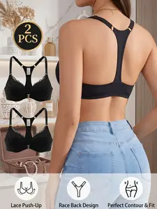 2PCS Balconette Bra Set, Deep V Shaping, Breathable Comfort, Perfect Fit for Young Women, Ideal for Backless Dresses & Daily Wear