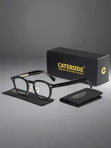 CATERSIDE Vintage Fashion Flat Lens Glasses Unisex Tr90 Frame Anti-Blue Light Classic Square, Lightweight Comfortable for Outdoor Sports Travel Driving Beach Street Photography Props
