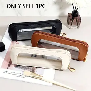 Portable Cosmetic Bag, Waterproof PU Material, Clear Transparent Design with Zip Closure, Ideal for Travel & Daily Use, Compact Makeup Organizer