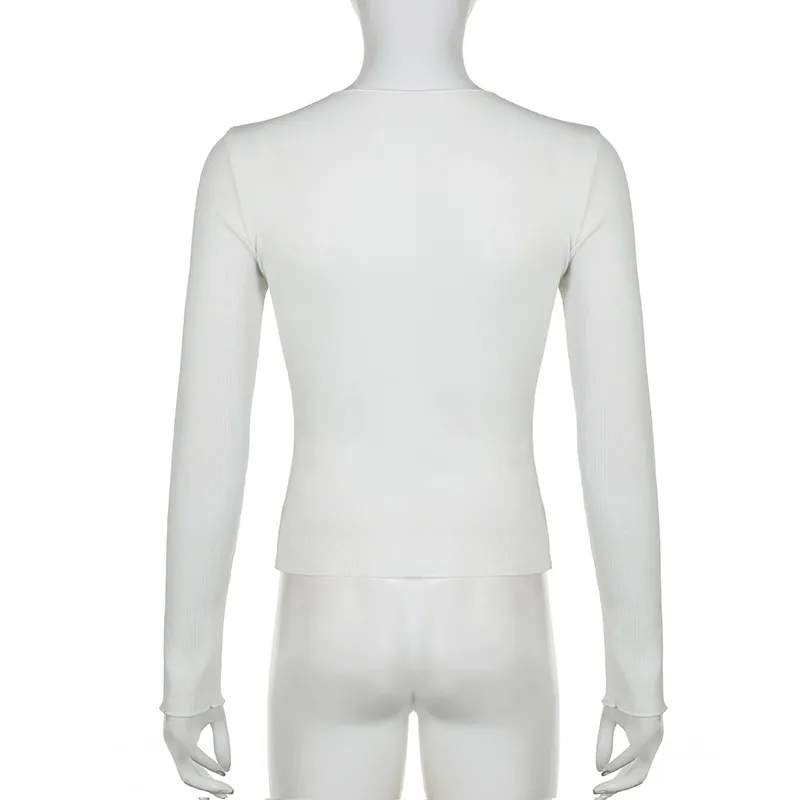 Slim Long Sleeve T-shirt Fashion Solid Color Split Thread Knitted Top Womens Clothing