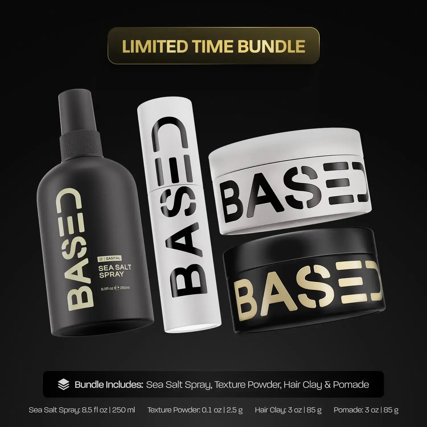 BASED Bodyworks Hair Styling Set for Straight & Wavy Hair | Premium Non-Toxic Texture Powder, Pomade, Clay & Sea Salt