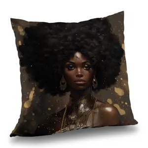 360 Stand 14x14 in Natural Poly Twill Figurative Throw Pillow with African Motif, Strength Theme, 360-Degree Stand Functionality, Cultural Vibe, 14-Inch Standard Pillows, Art-Inspired Standard Pillows