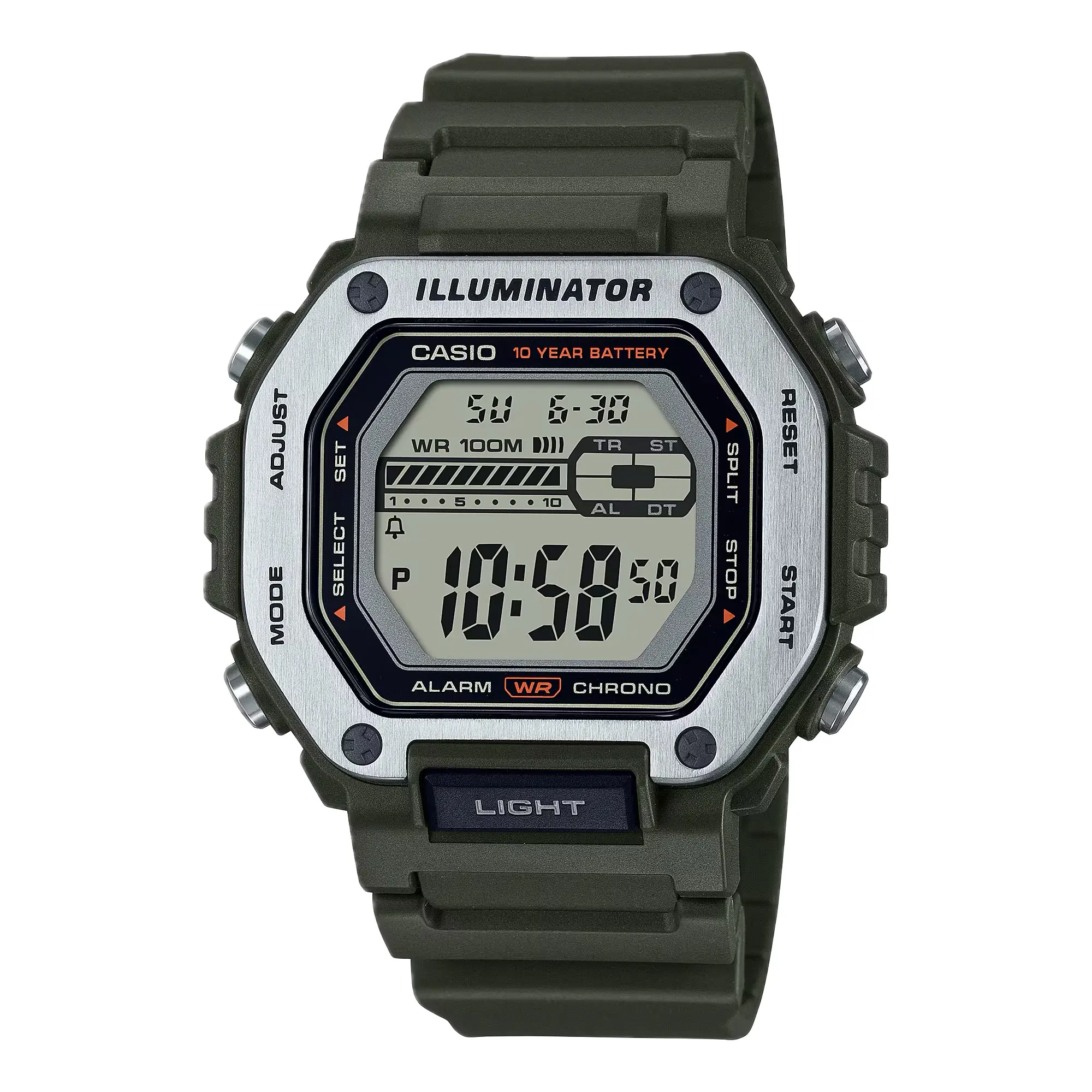 Casio Men's Heavy-Duty Digital Sport Watch with Green Band - MWD-110H-3AV