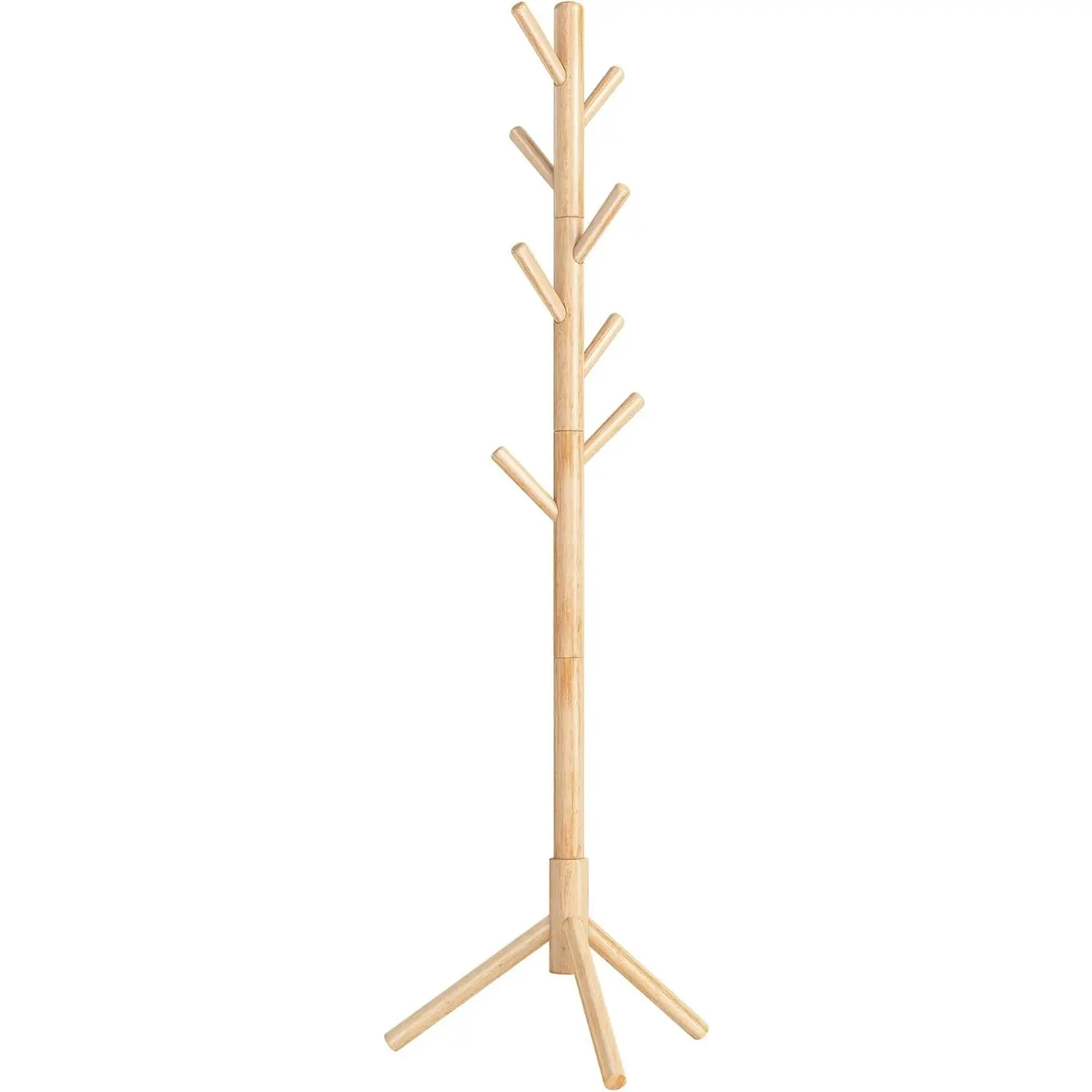 Solid Wood Coat Rack, Free Standing Tree-Shaped Coat Rack with 8 Hooks, 3 Height Options, for Clothes, Hats, Bags, Living Room, Bedroom, Home Office, Natural Beige URCR004N01, 1 X Coat Rack