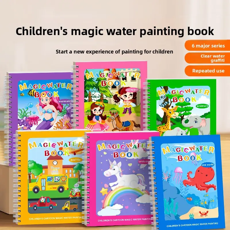 MagicWater Reusable Water Doodle Book, 4/6-Pack Art Supplies, Mess-Free Portable Toddler Toys, Outdoor Kids Activity, Educational School Stationery Gift