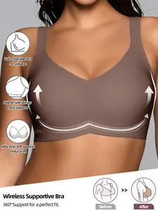 Women's Wireless Push-Up Knitted Bra, Adjustable Wide Straps, Removable Pads, Medium Support, Casual Fitted Design, All Seasons Wear