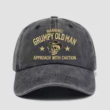 Men's Vintage Washed Cotton Baseball Hat - American Retro Sports & Outdoor Accessory with Grumpy Old Man Art Skull Print, Soft Cotton, All Seasons, Old School Vibes, Gag Gift for Dad, Gifts for Him, All-Day Wear Casual Hat for Adults