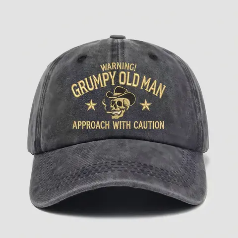 Men's Vintage Washed Cotton Baseball Hat - American Retro Sports & Outdoor Accessory with Grumpy Old Man Art Skull Print, Soft Cotton, All Seasons, Old School Vibes, Gag Gift for Dad, Gifts for Him, All-Day Wear Casual Hat for Adults