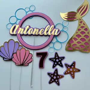 Mermaid Birthday Cake Topper Set – 8 Piece Personalized Under the Sea Decoration (Name & Age Custom)