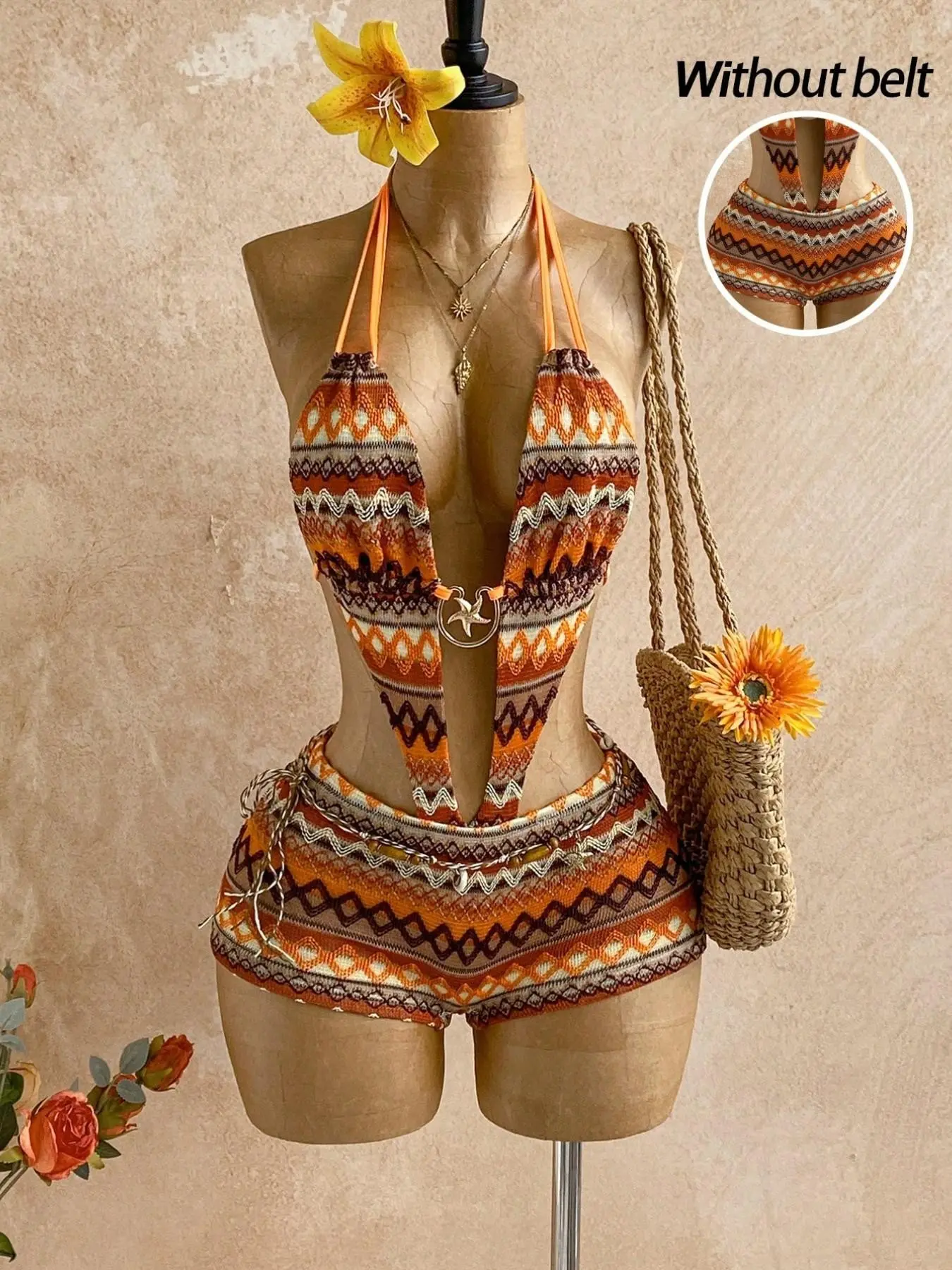 Textured Knit Striped Metal Decor Bohemian Metallic Dress, boho fashion casual, Summer, Perfect for Parties, Dates, Valentine's Day, Easter, Carnival, Afternoon Tea, Beach, Cruise, City Vacation