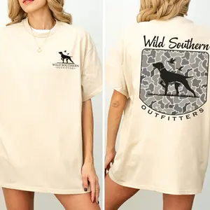 Wild Southern Hunting Dog Camo Shirt, Outdoors Life T-shirt, Simply Printed Graphic Shirt, Daily Casual Cotton Womenswear