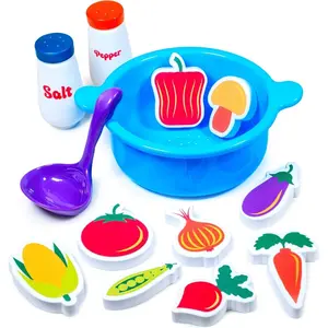 Scoop, Strain & Play Toddler Bath Toy |   Floating Foam Veggies, Ladle for Scooping & Soup Pot for Straining |   Pretend Play Cooking Kids Bath Toys |   Creative Bathtub Toys