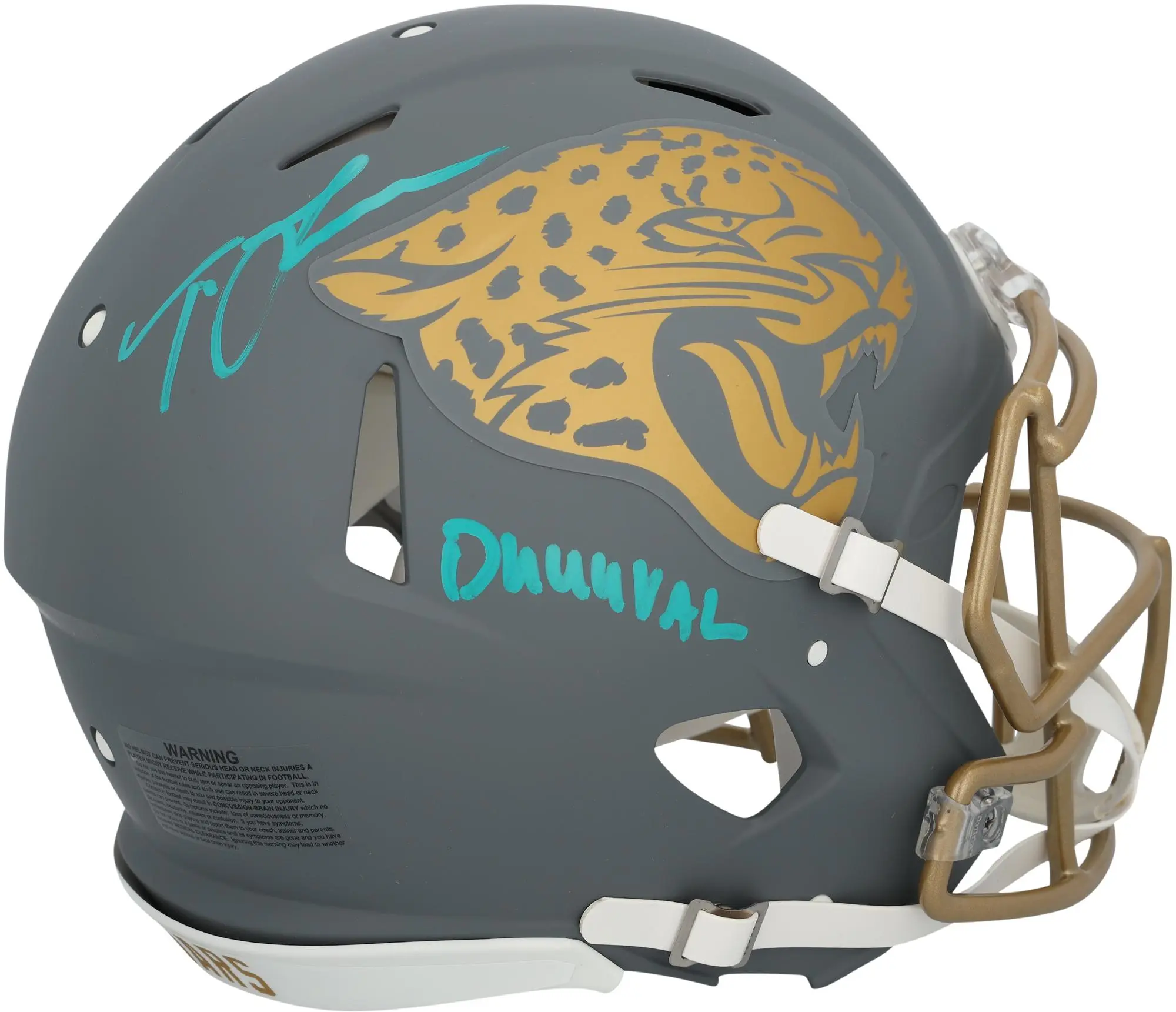 Trevor Lawrence Jacksonville Jaguars Autographed Riddell 2024 Slate Speed Authentic Helmet with "Duuuval" Inscription - Fanatics Authentic Certified