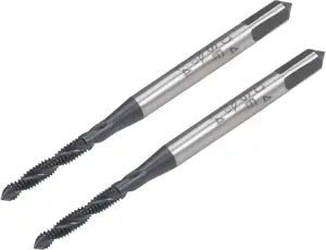 M2 x 0.4 Spiral Flute Thread Tap, Metric Machine Threading Tap HSS Nitriding Coated, Round Shank with Square End, H2 Tolerance, 2 count