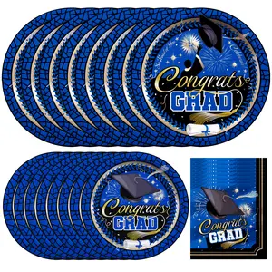 Blue Graduation Party Tableware Starter Set for 24 Guests