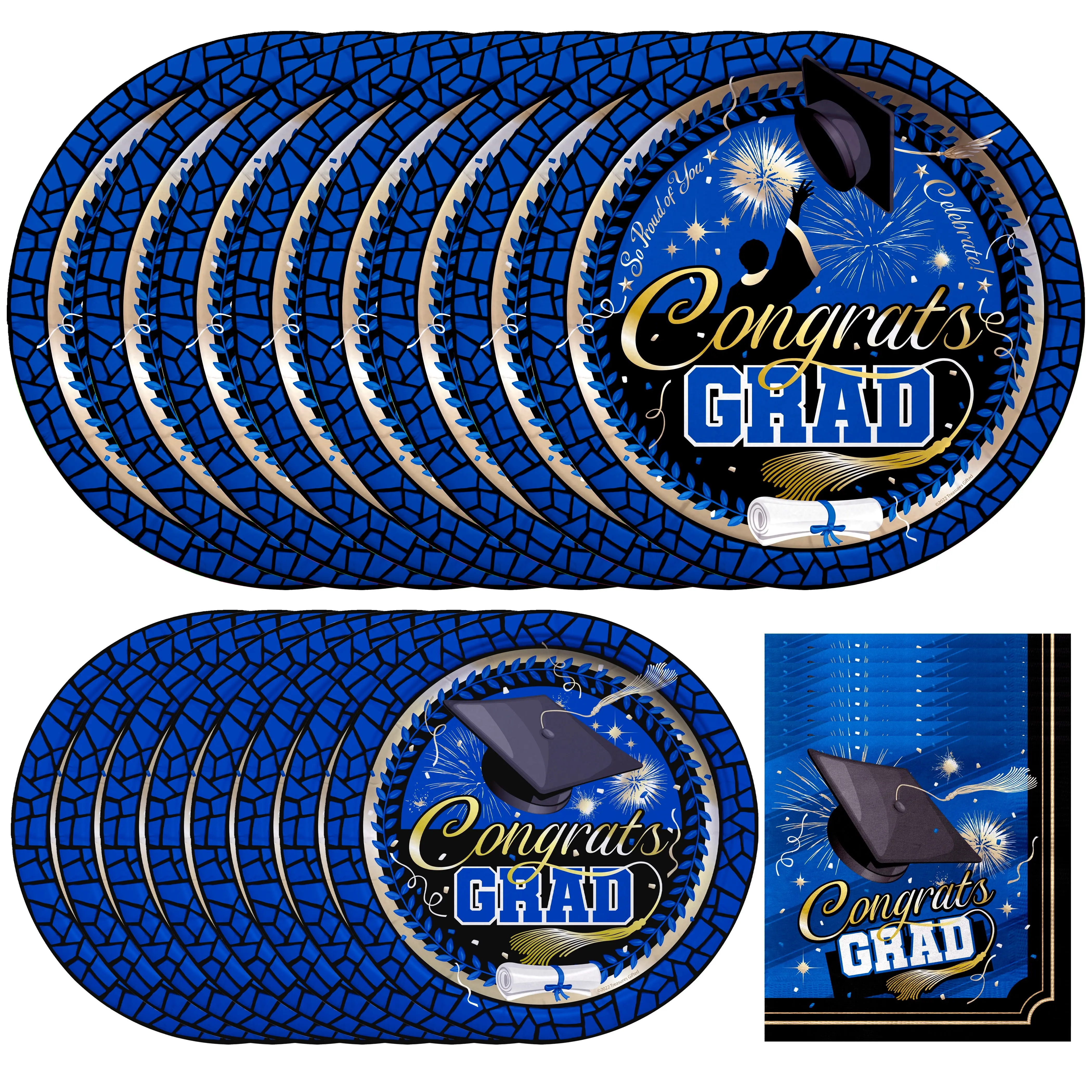 Blue Graduation Party Tableware Starter Set for 24 Guests