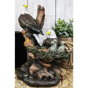 Ebros Wildlife Habitat Bald Eagle Family In Nest Statue 12"H Eagle Mate With Nestlings