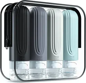 Travel Bottles for Toiletries, Tsa Approved 3oz Travel Size Containers BPA Free Leak Proof Refillable Liquid Silicone Squeezable Travel Accessories for Shampoo Conditioner Lotion (4 Pack)