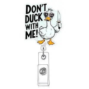 Retractable Badge Reel, Cute Duck Design Acrylic ID Holder with Clip for Nurses, Doctors, Students & Office Staff, Badge Reels Retractable