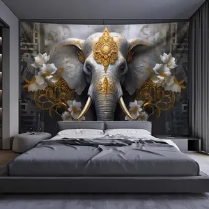 1pc, Luxury Golden Elephant 3D Wall Hanging Tapestry, Large Polyester Tapestry for Living Room, Bedroom, Office, Home Room, Party, Live Background, Animal Theme, Indoor Use, Woven, No Electricity or Batteries Required