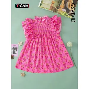 Women's Elegant Floral Printed Pleated Ruffled Flutter Sleeve Blouse