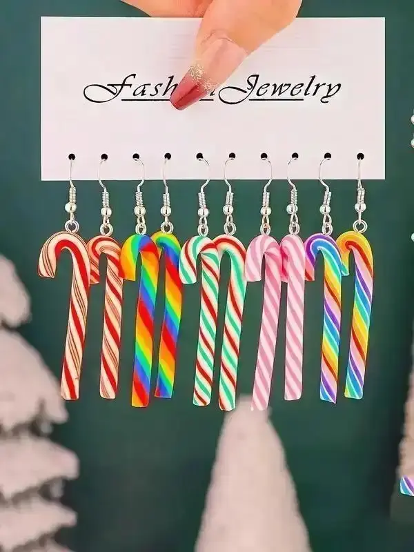 2026 New Model Christmas Resin Lollipop Earrings Set, 10-Piece 5 Color Design Halloween Holiday Jewelry Gift Idea Zircon Trendy For Her Minimalist Crystal Exquisite Timeless Stunning Stacking Glamorous Cute Bohemian