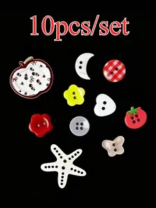 10pcs Summer Apple Heart Star Buttons, Handmade Craft Accessories, DIY Journaling Supplies, Hair Tie Clips, Small Decorative Pins