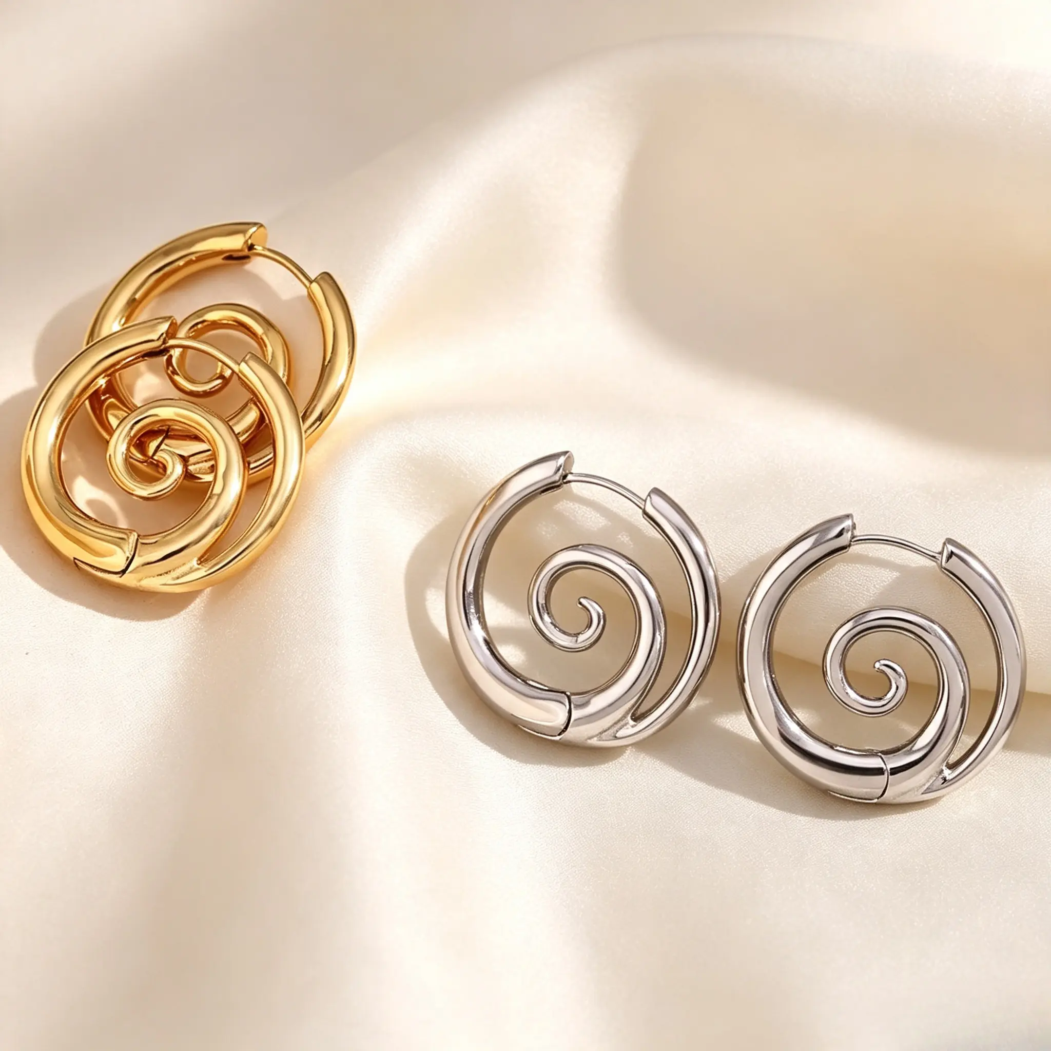 316L Stainless Steel Spiral Clicker Hoop Earrings, Non Tarnish Faux Stretched Earring, Alt Grunge Jewelry for Women, Aesthetic Gift for Girlfriend