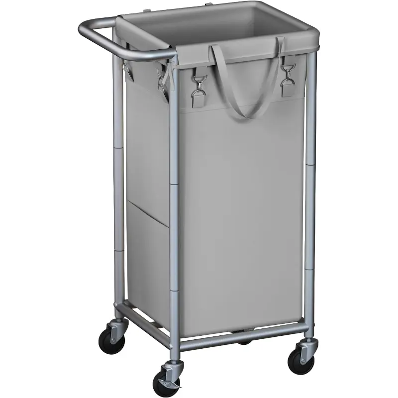 Laundry Basket with Wheels, 3-Section Rolling Laundry Hamper, 52.8 Gallons (200L), Removable Liner and Steel Frame - Steel Frame with Handle - Cream White, 31.4 x 15.5 x 32.6 Inches