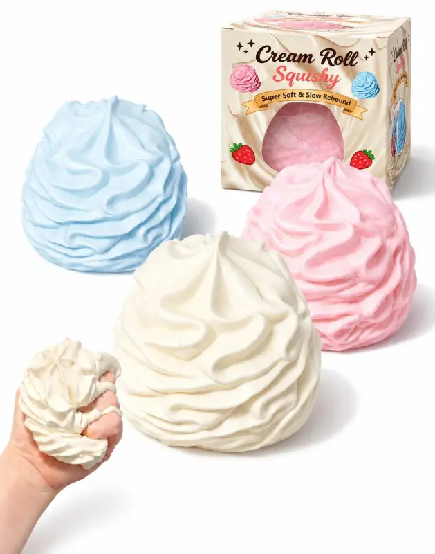 Cream Roll Crunchy Squishy Fidget Toy, Slow Rebound Squeeze Toy, Dessert Sensory Gift Toy for Teens and Adults