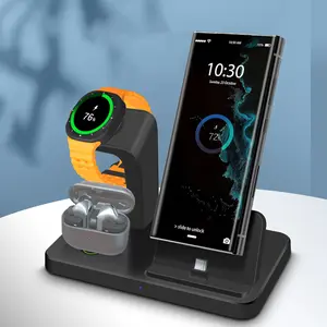 3 in 1 Portable Charger Stand USB Fast Charging Station compatible with samsung A52 A50 A42 A32 A21 S25 S24 S23 S22 S21 S20 Galaxy Buds Wireless charger for Samsung Galaxy Watch
