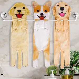 Cute funny cat and dog animal series towel creative realistic hand towel kitchen bathroom hanging small towel