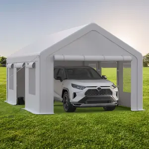 10'x20' Heavy Duty Portable Garage, 10x20FT Carport with Galvanized Frame, 180g PE Waterproof Canopy, 4 Doors & 4 Windows Design, Ideal for Pickup Truck and Boat Outdoor Storage