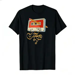 Men's Funny Cassette Tape Pencil Print T Shirt 80s 90s Born Millennials Vintage Retro Tee Shirt