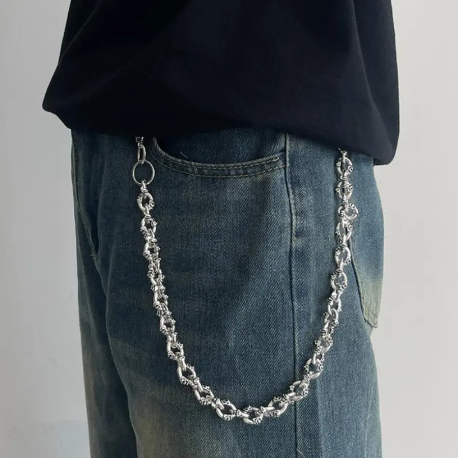 2026 New Unisex Punk Look Skull Chain Pendant Keychain - Men's Accessories, Wallet Belt Chain, Stylish Jeans Accent for Street Style, Rhinestone Accents, Round Shape Indoor Recreation Party Accessory