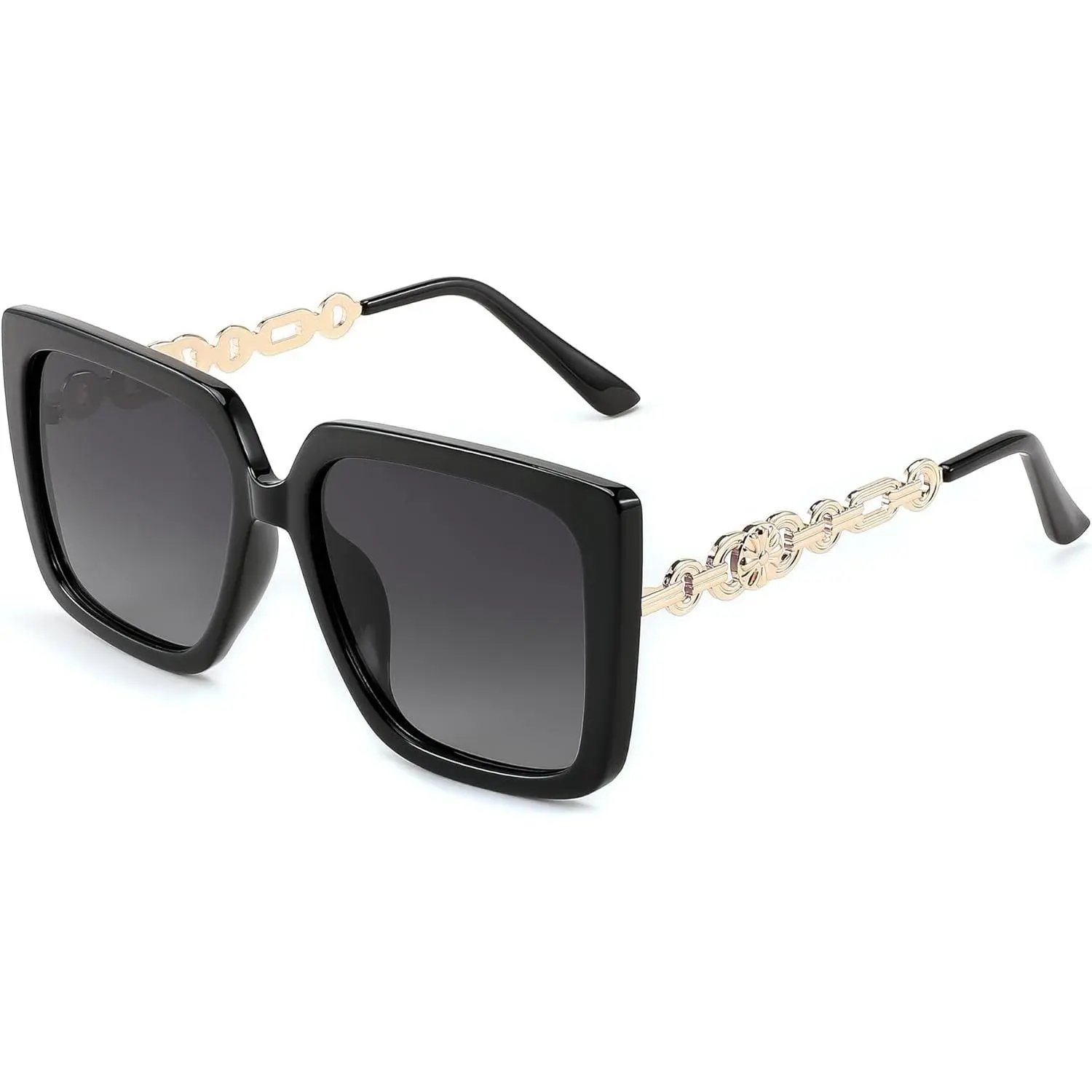 FEISEDY Women's Polarized Cateye Sunglasses - Vintage Oversized Square, UV400/UV Protective, 62mm Lens Width, Dark Green Frame Gradient Grey Lens, Polarized Lenses, Ideal for Taking Pictures, B0003, Uv Protective Sunglasses, Stainless Steel