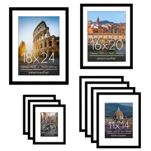 Americanflat | Black Picture Frame Gallery Set | Shatter-Resistant Glass | White Mats - 6 & 9 Pack - Multi-Size