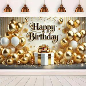 Happy Birthday Balloon Pattern Shimmer Wall Backdrop, Wall Hanging Backdrop, 1 Count Reusable Birthday Party Backdrop, Party Decoration Supplies for Home & Outdoor, Banners, Birthday Party Decorations, Party Background Decoration