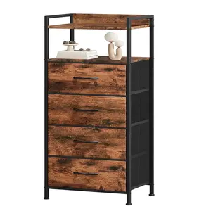 Garvee Commode With 4 Fabric Drawers, Sideboard With Wooden Top, Cabinet, Kitchen Cabinet, Bedroom Cabinet, Cabinet For Bedroom, Living Room Children's Room Hall, Office, 41 x 29 x 83.5 cm