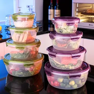 Set of 4 Storage Containers, Microwave-Safe Round Lunch Boxes, Plastic Lunch Box, Ideal for Fruits, Meats, Bread, Bento, Rice Bowls, Perfect for School