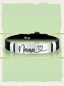Stainless Steel Silicone Bracelet with Nana Design, Perfect Gift for Mother & Grandmother, Casual Style Jewelry for All Seasons