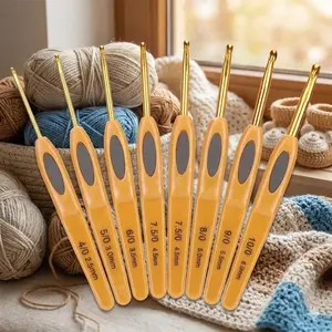 Ergonomic Crochet & Knitting Set: 8-Piece Portable Kit with Soft-Grip Aluminum Hooks, Needles, Multi-Material Tools for Craft Enthusiasts