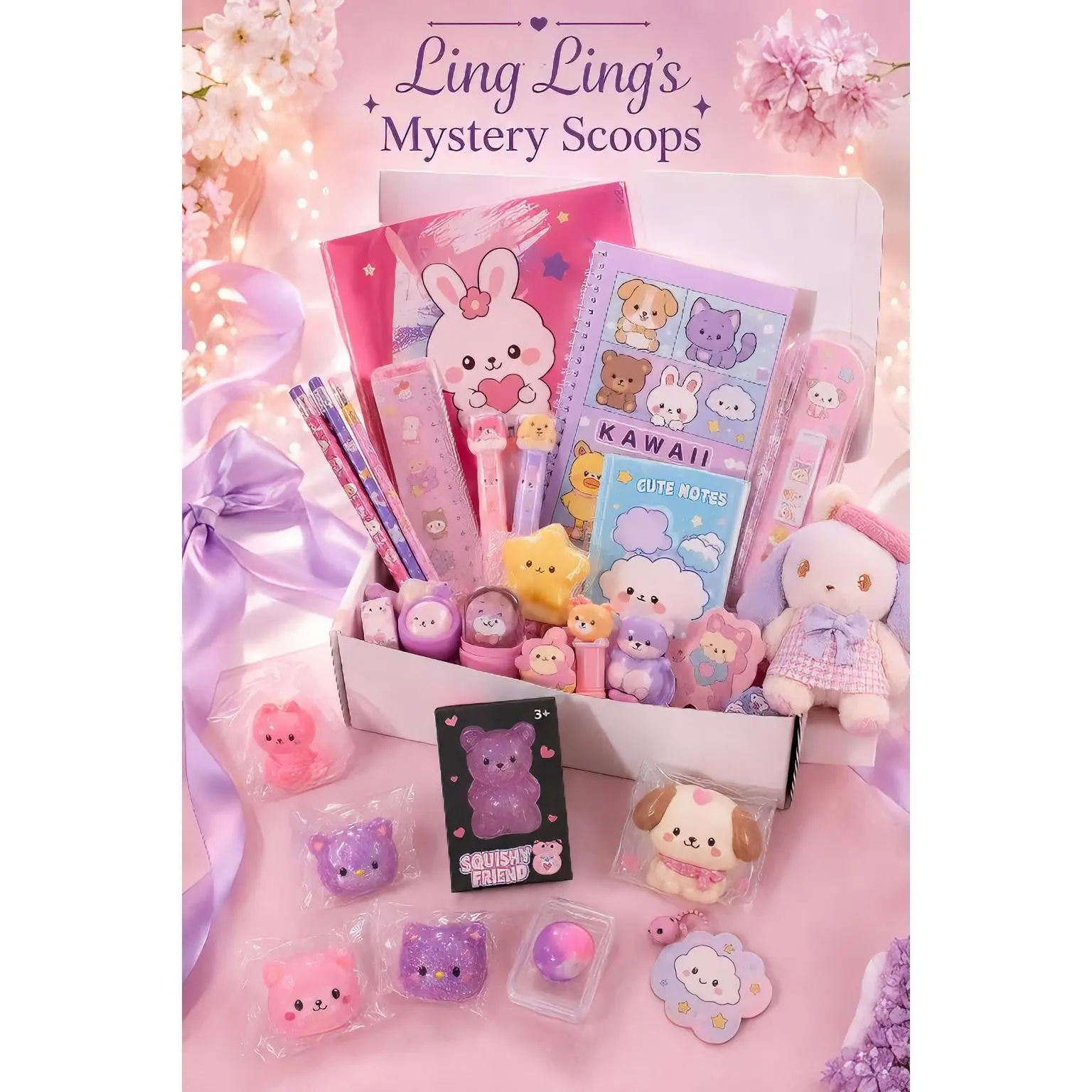 Ling Ling's Mystery Scoops - Kawaii Stationery Set with Adorable Characters