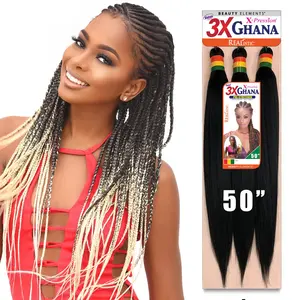REALISTIC 3X GHANA BRAID 50in Pre Stretched - Hot Water Setting Friendly, Anti-Itch, 100% Kanekalon Fibers